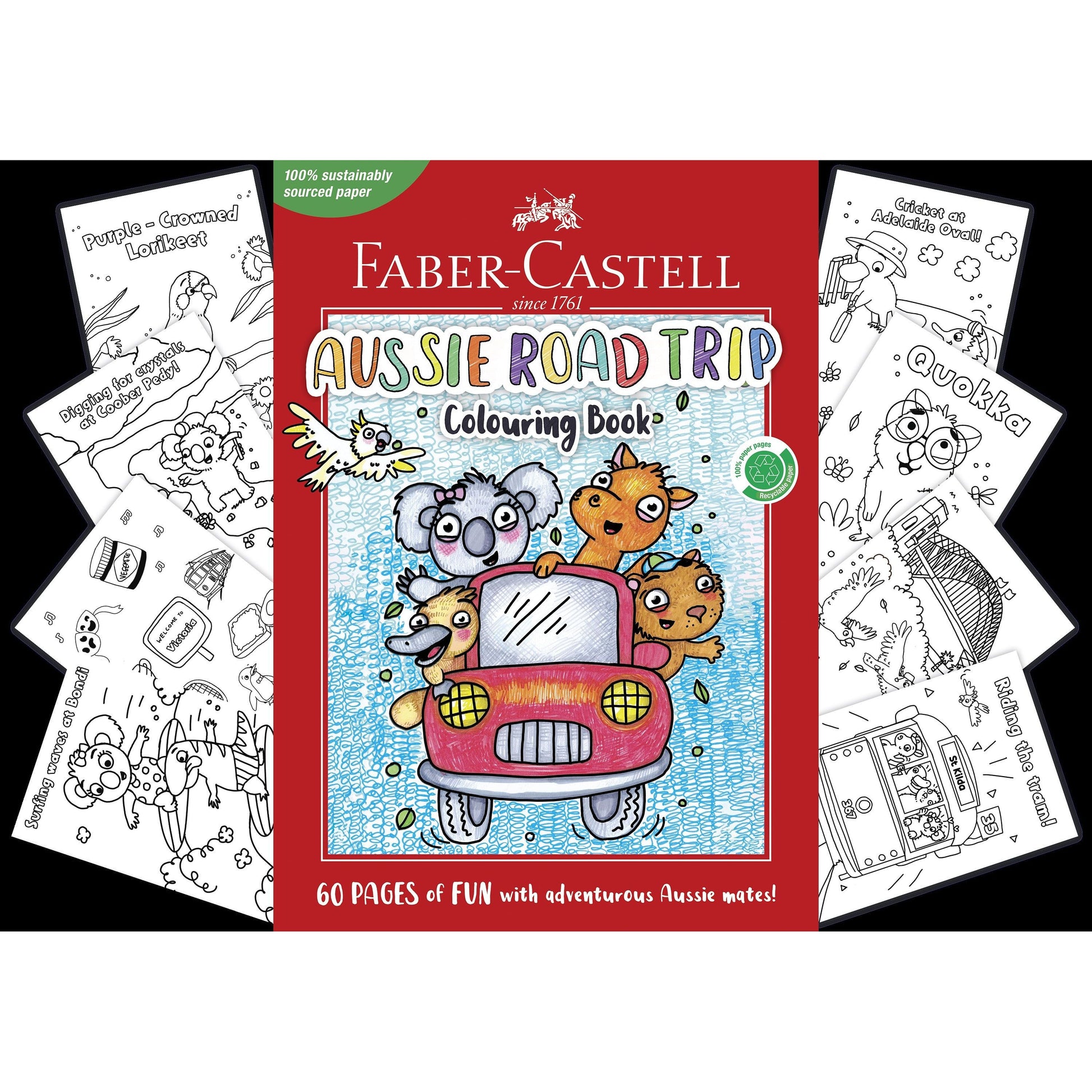 Brown Faber Castell Aussie Road Trip 60pg Colouring Book Kids Colouring Books