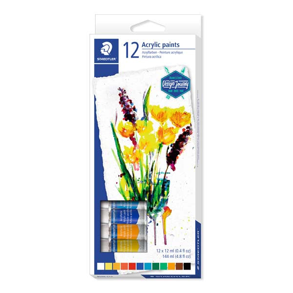 White Smoke Staedtler Design Journey Acrylic Paints, Assorted Colours, 12ml x 12Pk Acrylic Paints