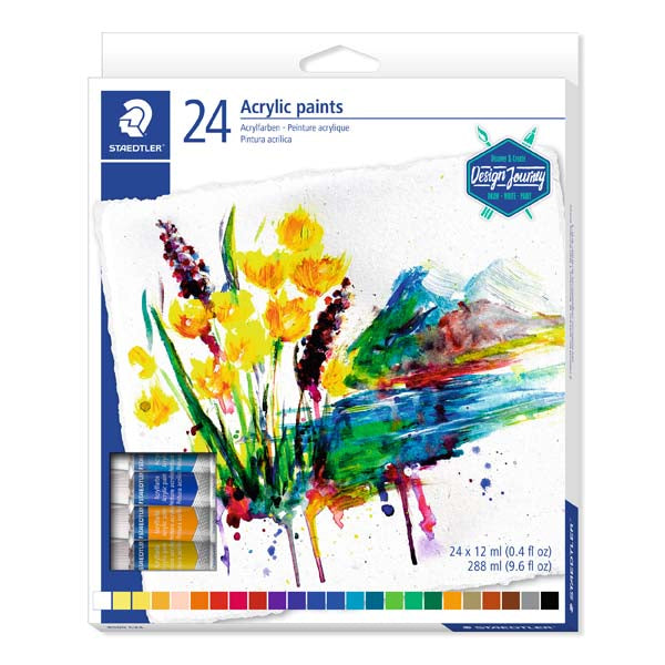 White Smoke Staedtler Design Journey Acrylic Paints, Assorted Colours, 12ml x 24Pk Acrylic Paints
