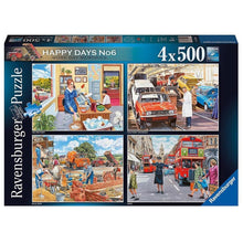 Jigsaw puzzle box with four illustrated scenes, 4x500 pieces