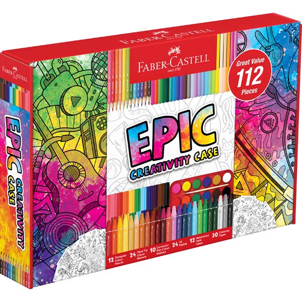 White Smoke Faber Castell Epic Creativity Case - 112 Pieces Kids Craft Kits