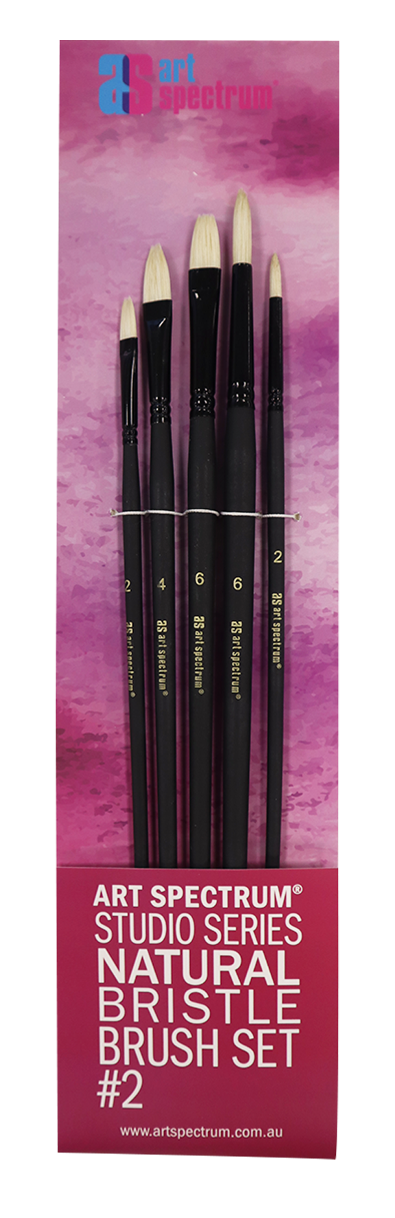 Rosy Brown AS Studio Series Natural Bristle Brush Set #2 - SET OF 5 Brushes: Round 2 & 6; Bright 2 & 6; Filbert 4 Paint Brushes
