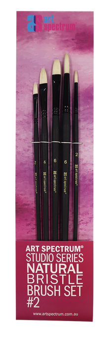 Rosy Brown AS Studio Series Natural Bristle Brush Set #2 - SET OF 5 Brushes: Round 2 & 6; Bright 2 & 6; Filbert 4 Paint Brushes
