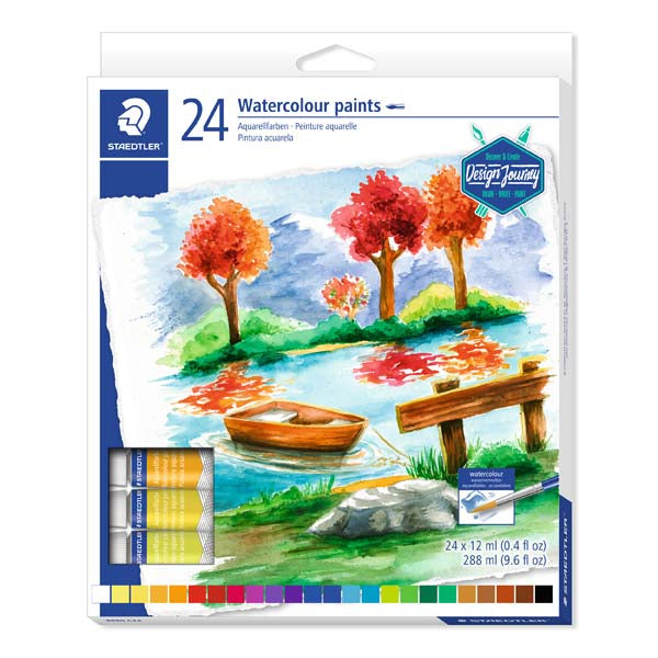 White Smoke Staedtler Design Journey Watercolour Paints, Assorted Colours, 12ml x 24Pk Watercolour Paints