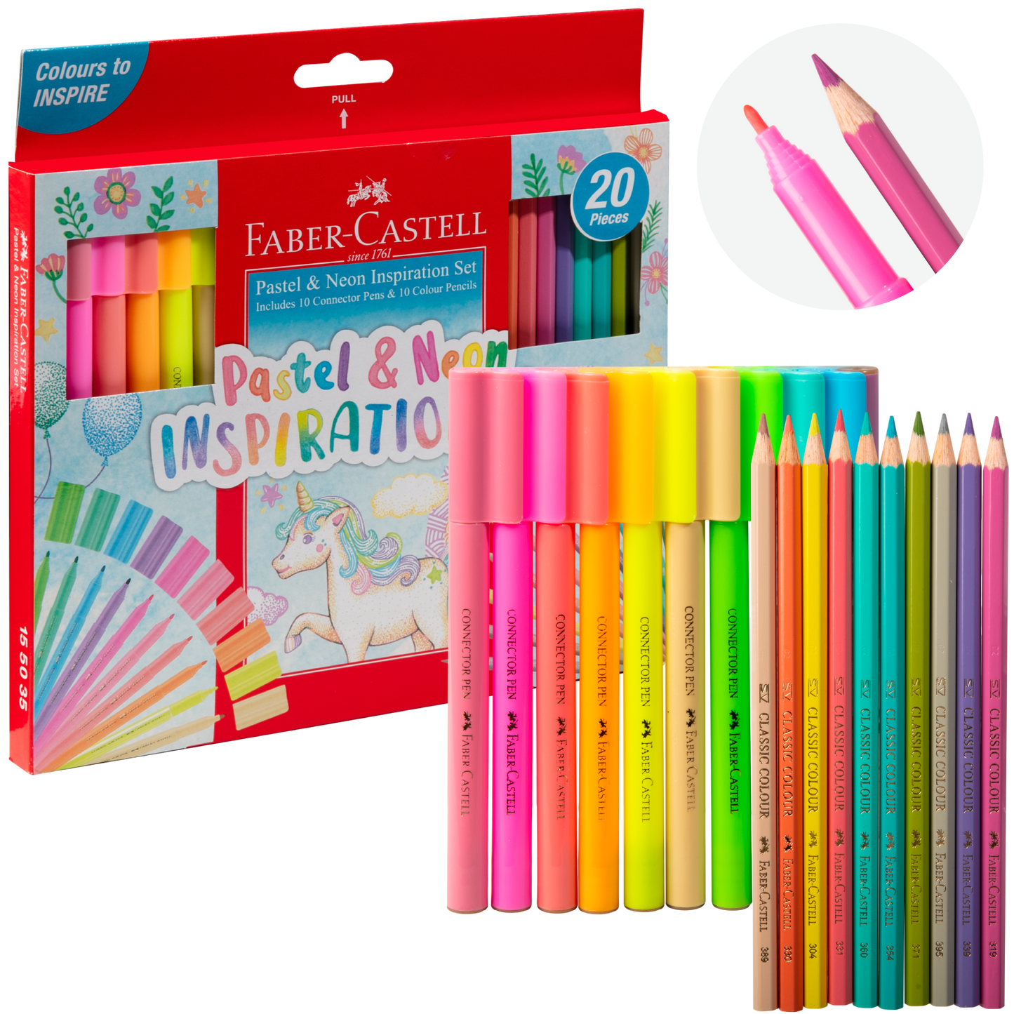Gray Faber Castell Pastel & Neon Inspiration Set, Box of 20 Drawing Accessories