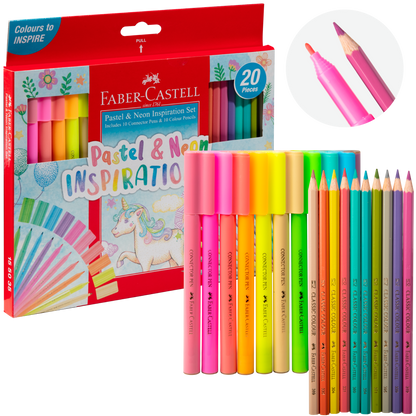 Gray Faber Castell Pastel & Neon Inspiration Set, Box of 20 Drawing Accessories