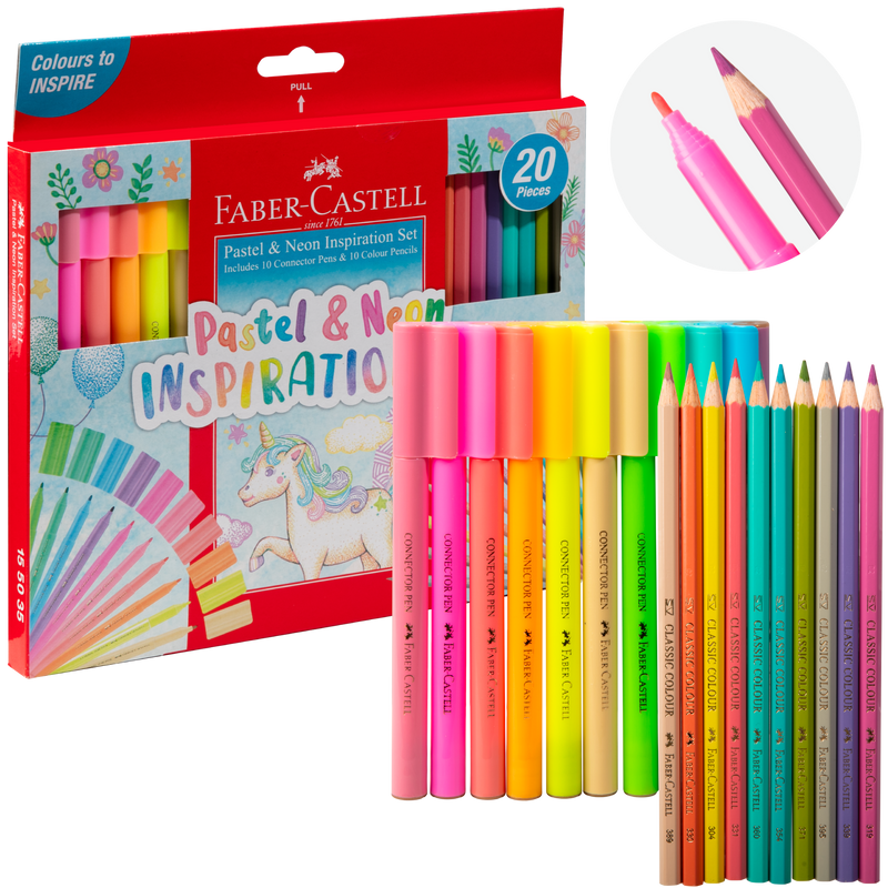 Gray Faber Castell Pastel & Neon Inspiration Set, Box of 20 Drawing Accessories