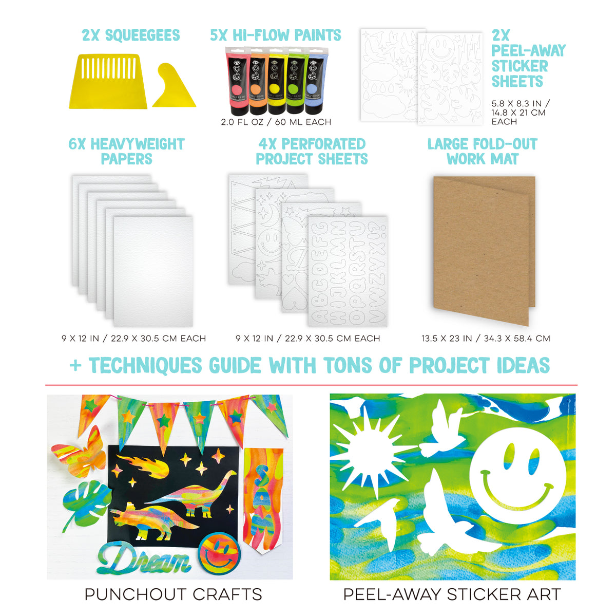 White Smoke I Heart Art Squeegee Art Set Kids Paint and Canvas