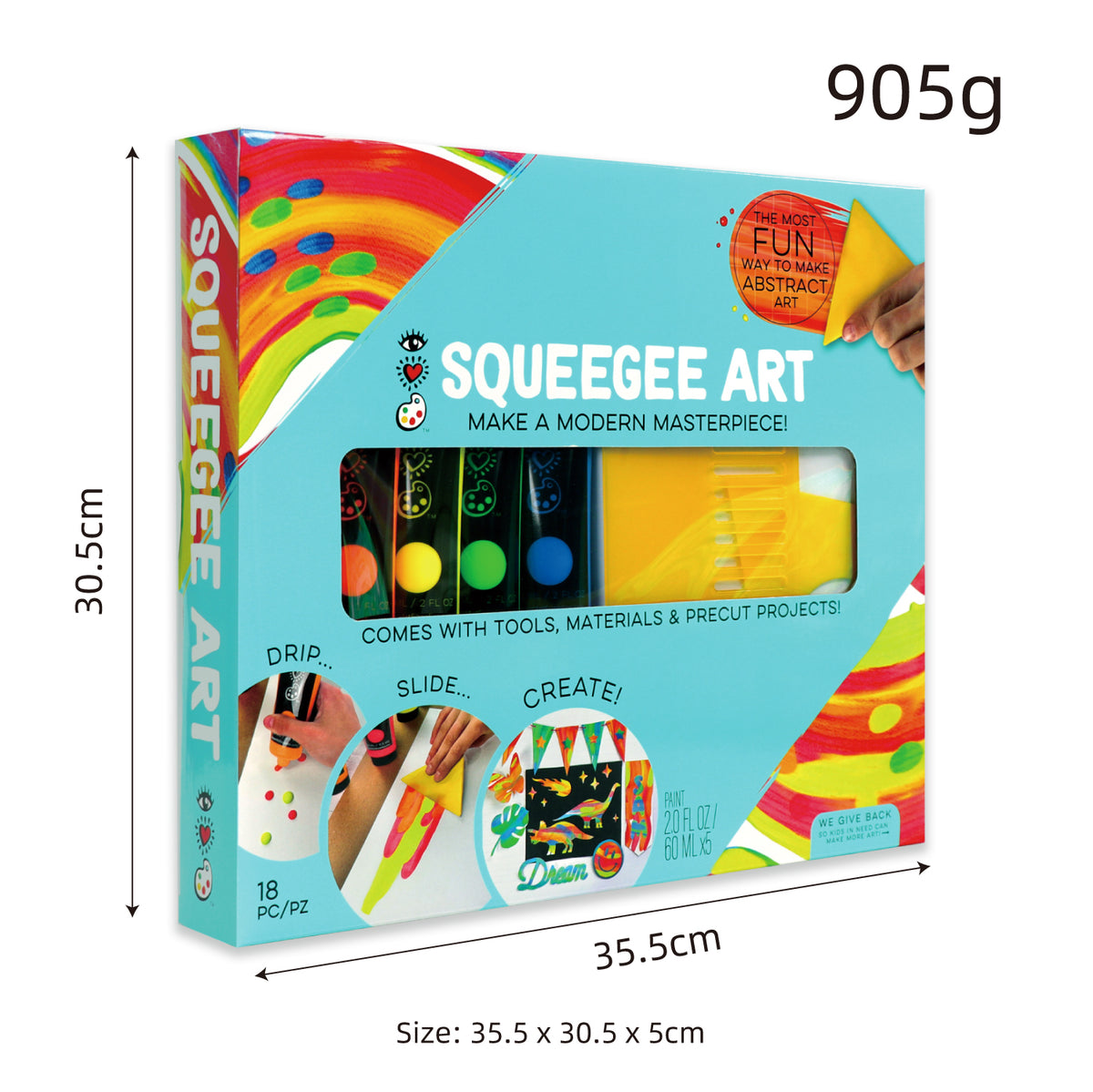 White Smoke I Heart Art Squeegee Art Set Kids Paint and Canvas