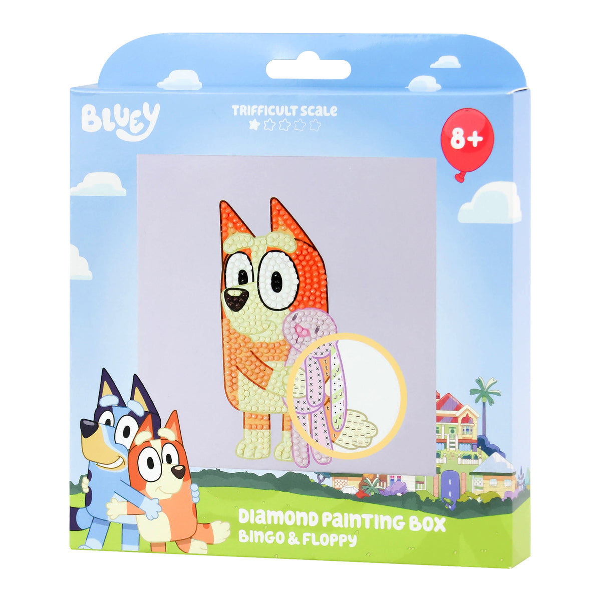 Light Gray Bluey Diamond Painting Box, 15x15cm -  002 Bingo & Floppy Kids Activities
