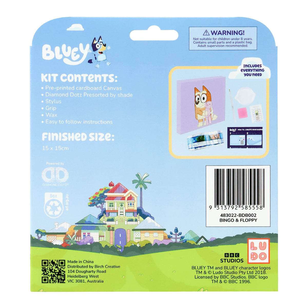 Light Blue Bluey Diamond Painting Box, 15x15cm -  002 Bingo & Floppy Kids Activities