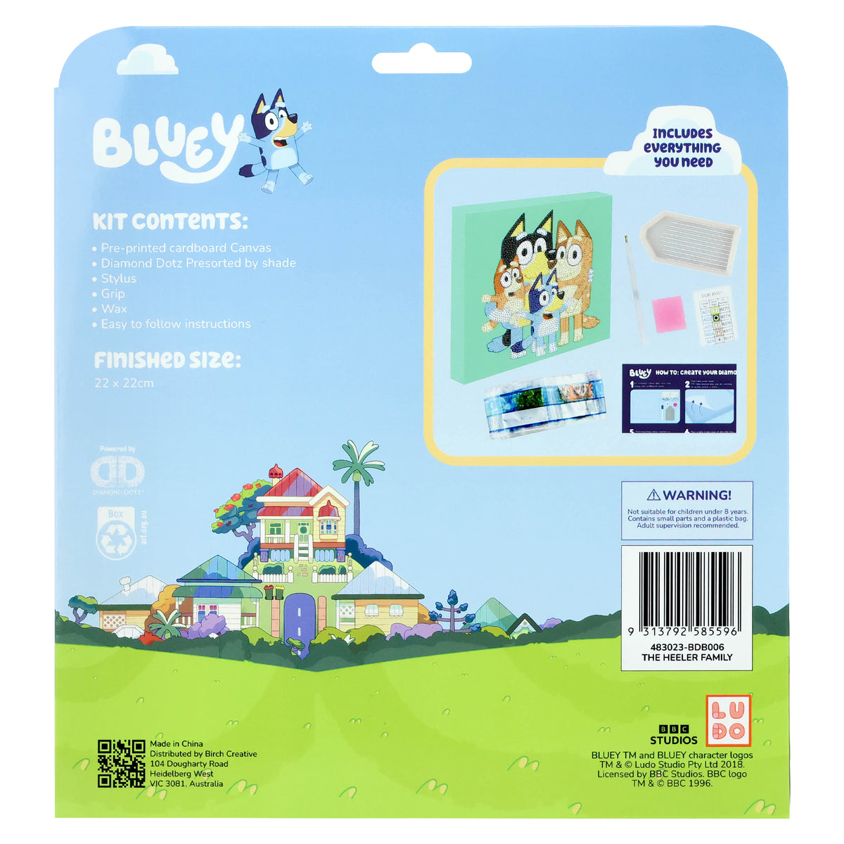 Light Blue Bluey Diamond Painting Box, 22x22cm -  006 The Heeler Family Kids Activities