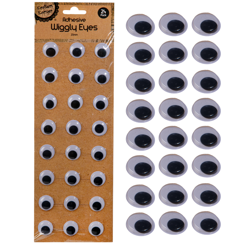 Sienna Krafters Korner 20mm Adhesive Black Wiggly Eye Stick 24 Pack Googly Eyes