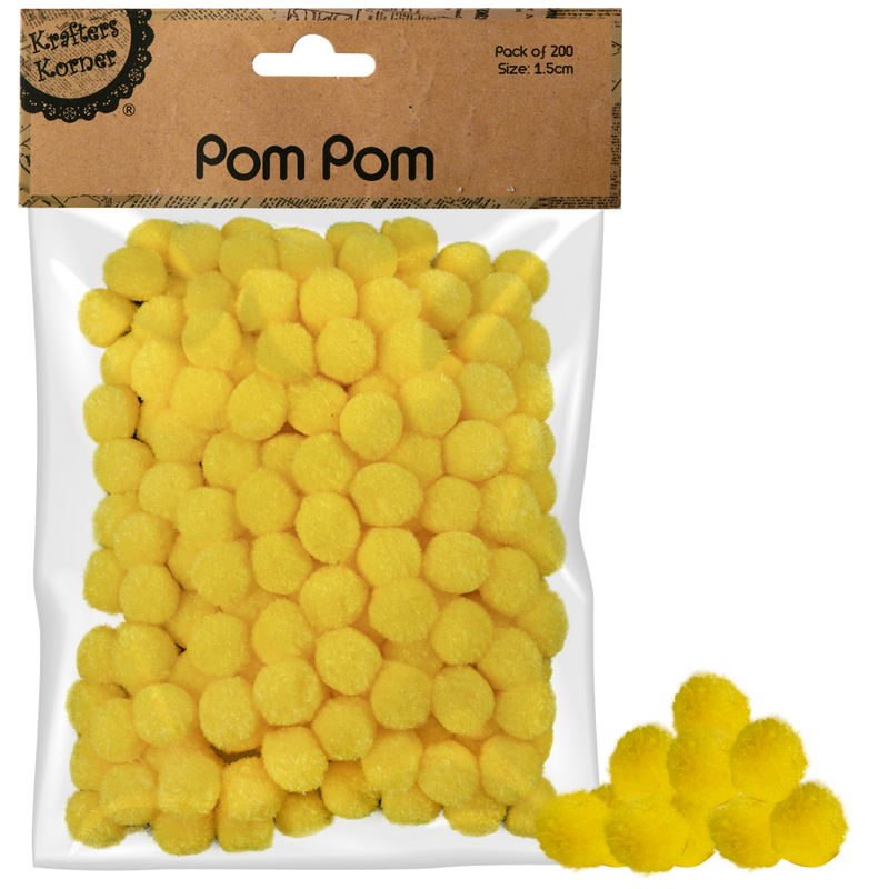 Goldenrod Krafters Korner Pom Pom-Yellow 1.5cm (200 Pack) Pom Pom