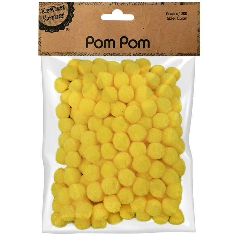 Goldenrod Krafters Korner Pom Pom-Yellow 1.5cm (200 Pack) Pom Pom