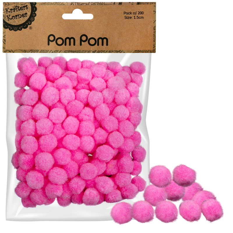 Pale Violet Red Krafters Korner Pom Pom-Light Pink 1.5cm (200 Pack) Pom Pom