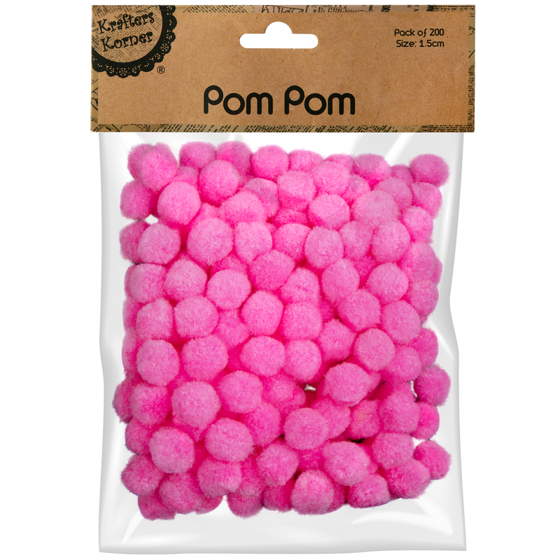 Pale Violet Red Krafters Korner Pom Pom-Light Pink 1.5cm (200 Pack) Pom Pom