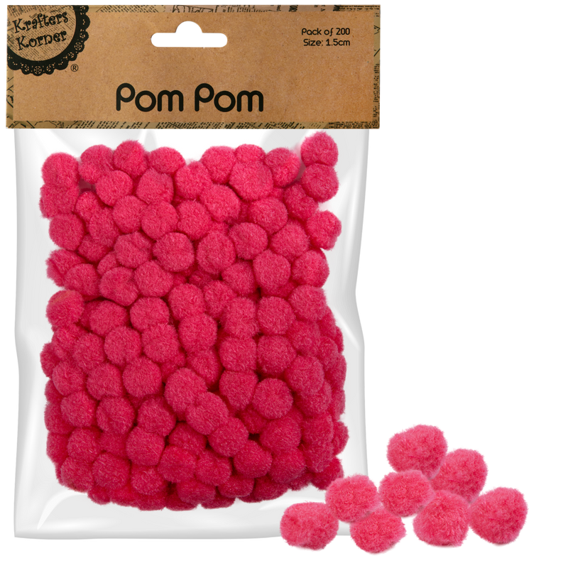 Maroon Krafters Korner 1.5cm Pom Pom 200 Pack Hot Pink Pom Pom