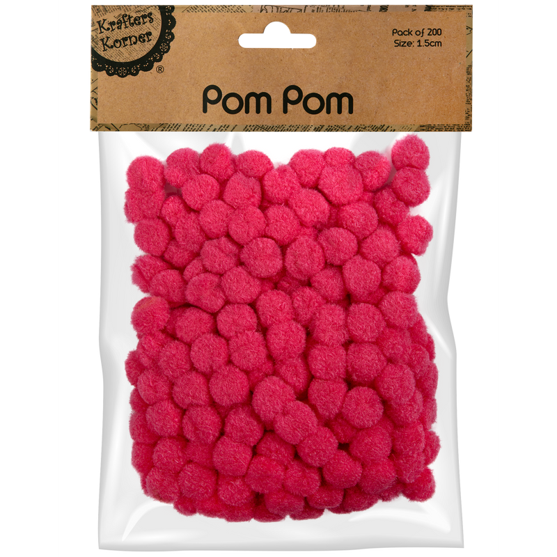 Maroon Krafters Korner 1.5cm Pom Pom 200 Pack Hot Pink Pom Pom