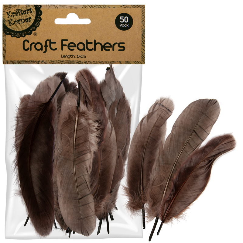 Dark Slate Gray Krafters Korner Craft 14cm Brown Feathers 50 Pack Feathers