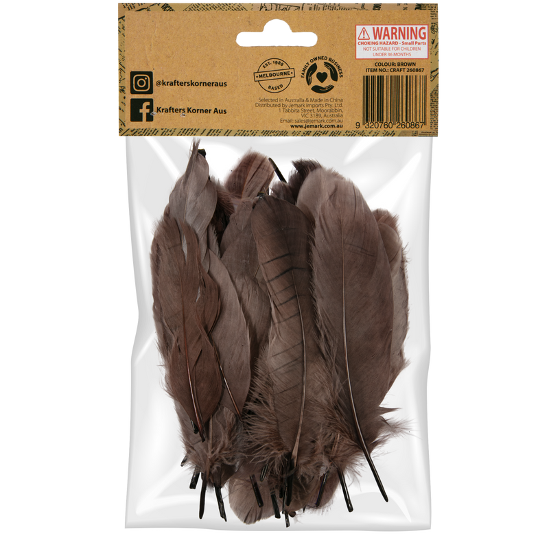 Dim Gray Krafters Korner Craft 14cm Brown Feathers 50 Pack Feathers