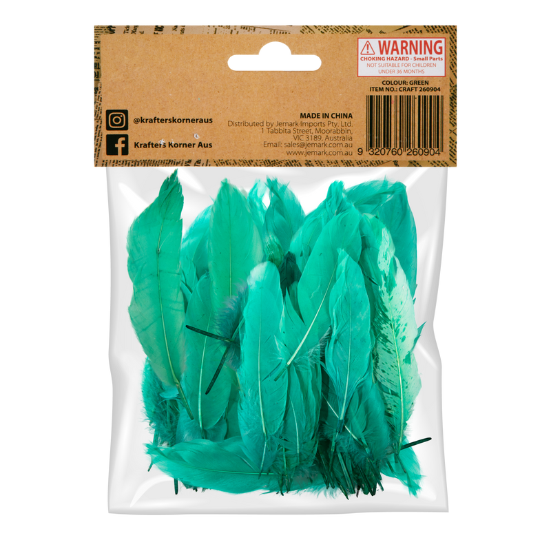 Tan Krafters Korner Craft 14cm Green Feathers 50 Pack Feathers