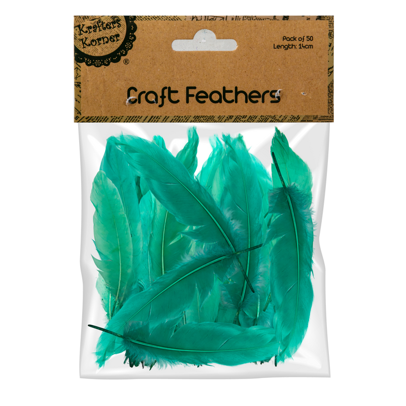 Tan Krafters Korner Craft 14cm Green Feathers 50 Pack Feathers