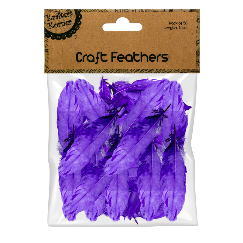 Slate Blue Krafters Korner Craft Feathers-Purple 14cm (50 Pack) Feathers
