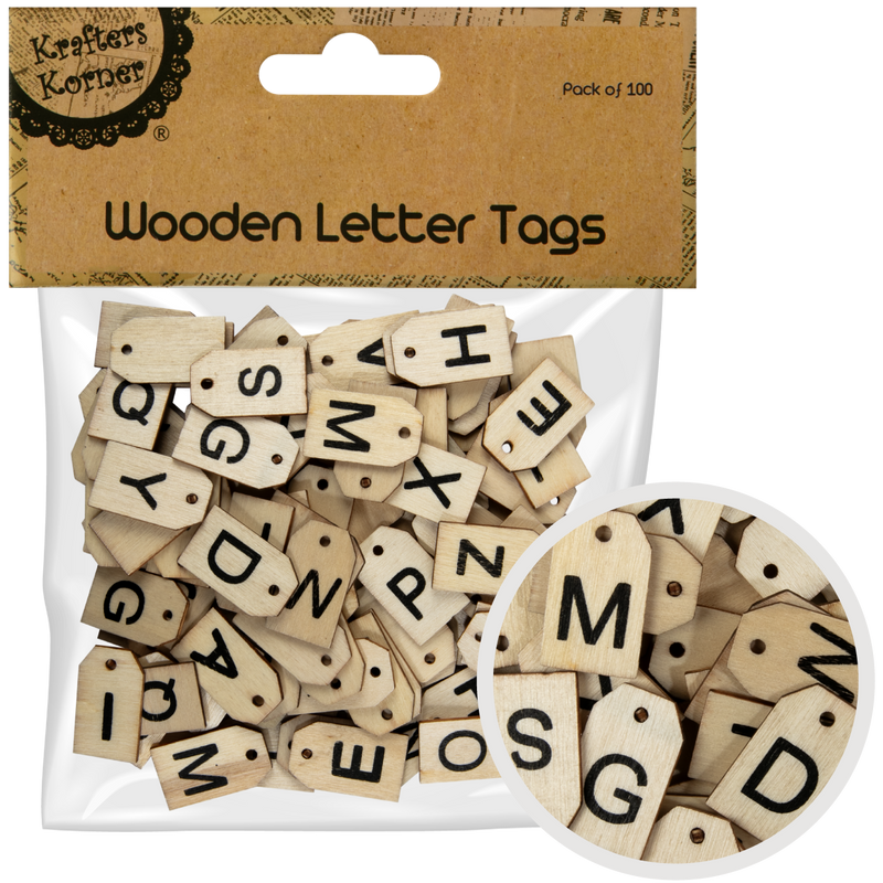 Dark Khaki Krafters Korner Wooden Letter Tags 100 Pack Kids Wood Craft