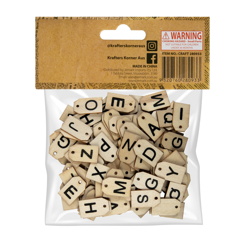 Dark Khaki Krafters Korner Wooden Letter Tags 100 Pack Kids Wood Craft