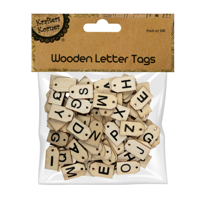 Dark Khaki Krafters Korner Wooden Letter Tags 100 Pack Kids Wood Craft