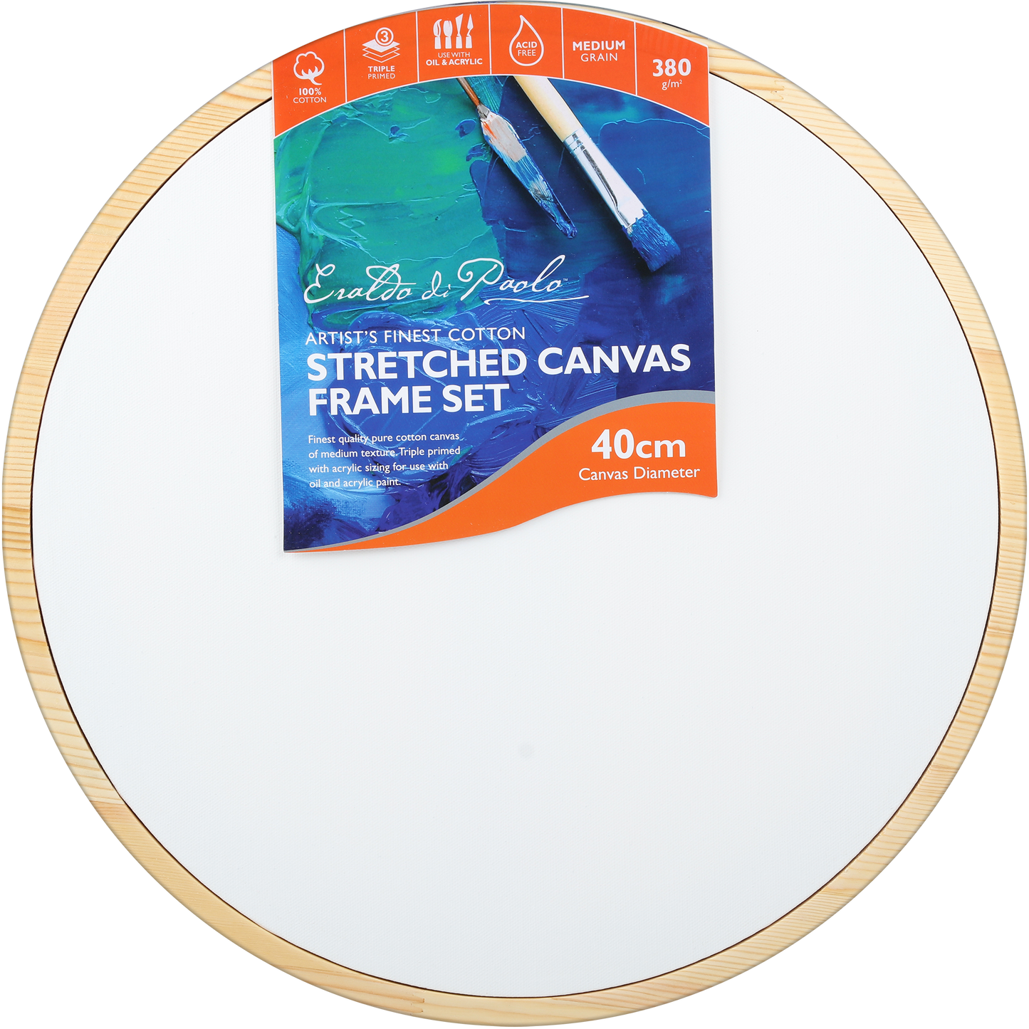 Steel Blue Eraldo di Paolo Round Framed Canvas Set 40cm Gallery Wrapped Stretched Canvas With Wooden Frame