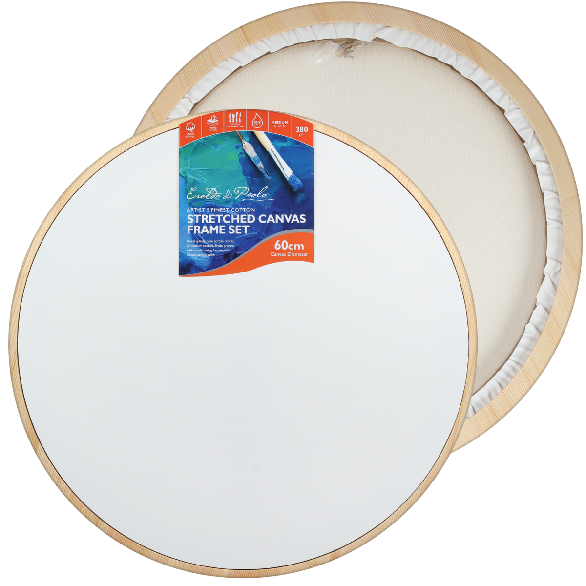 Light Gray Eraldo di Paolo Round Framed Canvas Set 60cm Gallery Wrapped Stretched Canvas With Wooden Frame