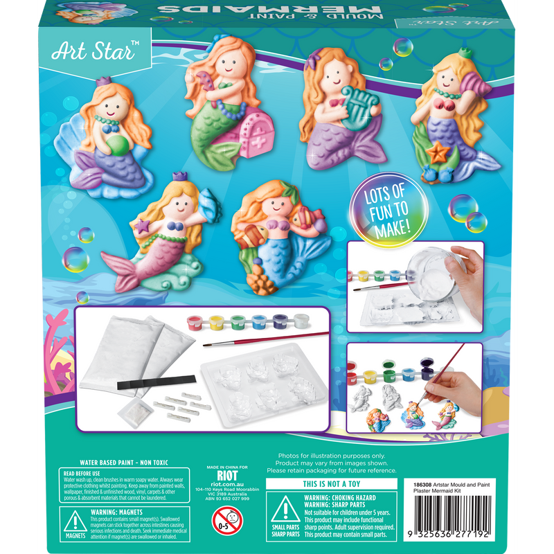 Light Sea Green Art Star Mould and Paint Plaster Mermaid Kit Makes 6 Kids Craft Kits