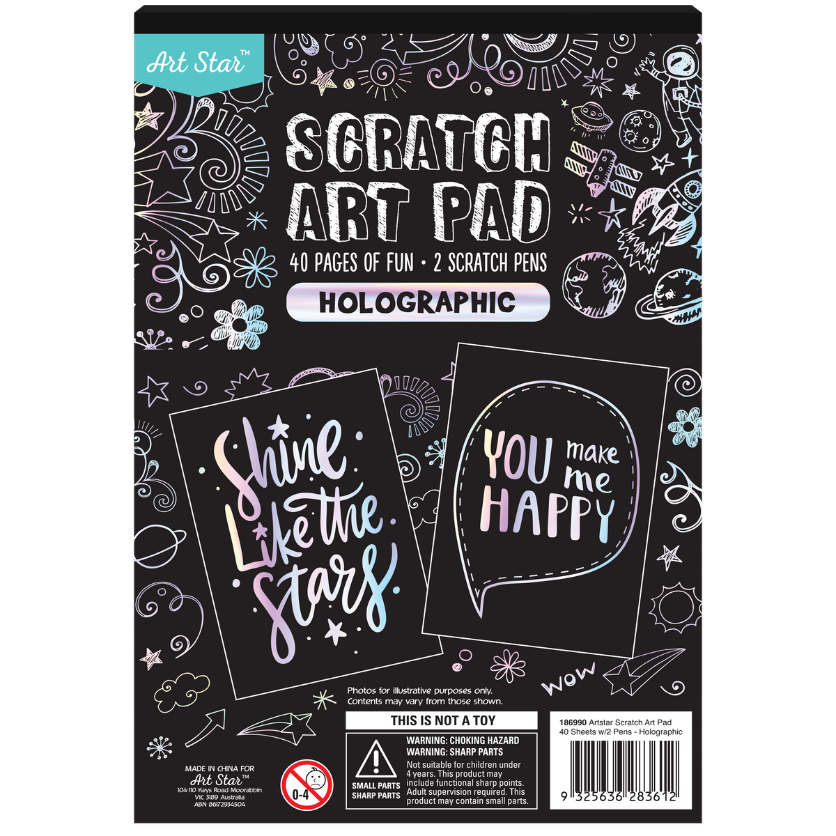 Black Art Star A5 Scratch Art Holographic  40 Sheets Kids Craft Kits