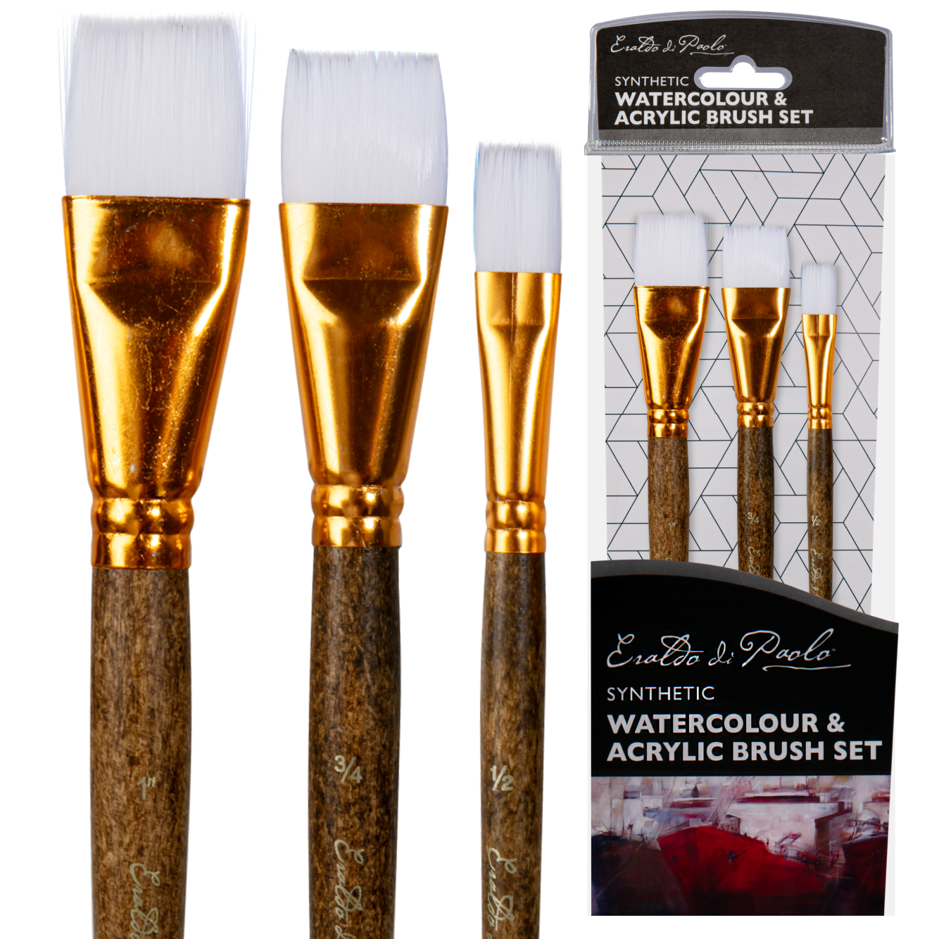 Light Gray Eraldo di Paolo Watercolour & Acrylic brush set 3p 189392 Taklon and Synthetic Brushes
