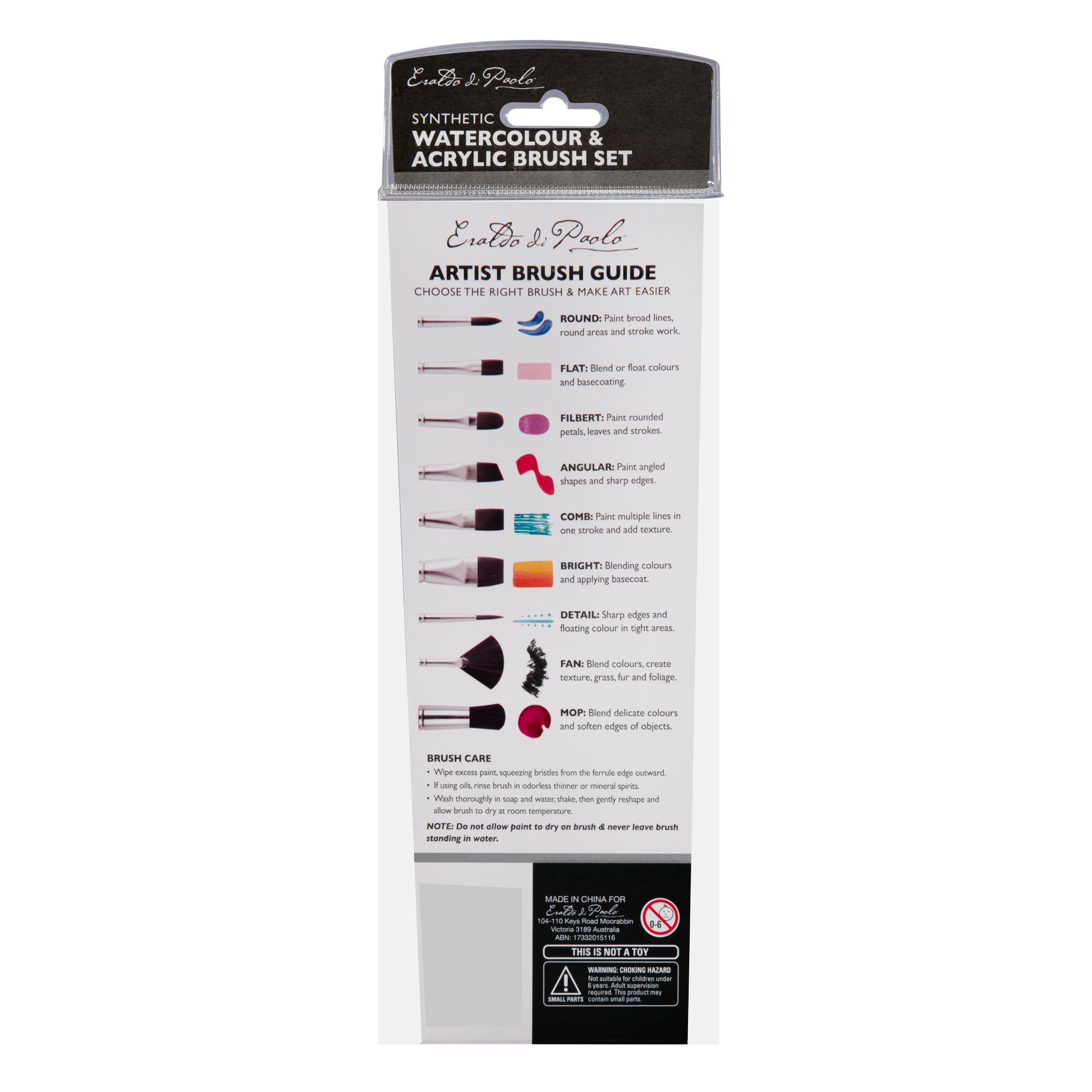 Black Eraldo di Paolo Watercolour & Acrylic brush set 3p 189392 Taklon and Synthetic Brushes