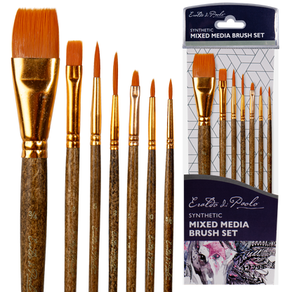 Saddle Brown Eraldo di Paolo Mixed Media Brush set 7pc Taklon and Synthetic Brushes