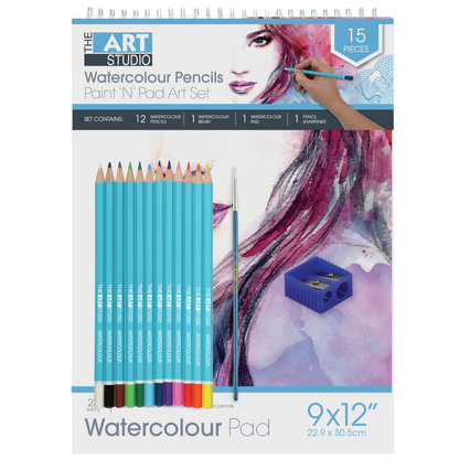Light Gray The Art Studio Beginners Series Watercolour Pencil & Brush Set Pencils