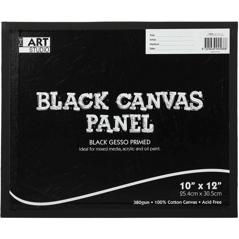 Black The Art Studio 10 x 12 Inch Black Canvas Panel 25.4cm x 30.5cm Canvas and Painting Surfaces