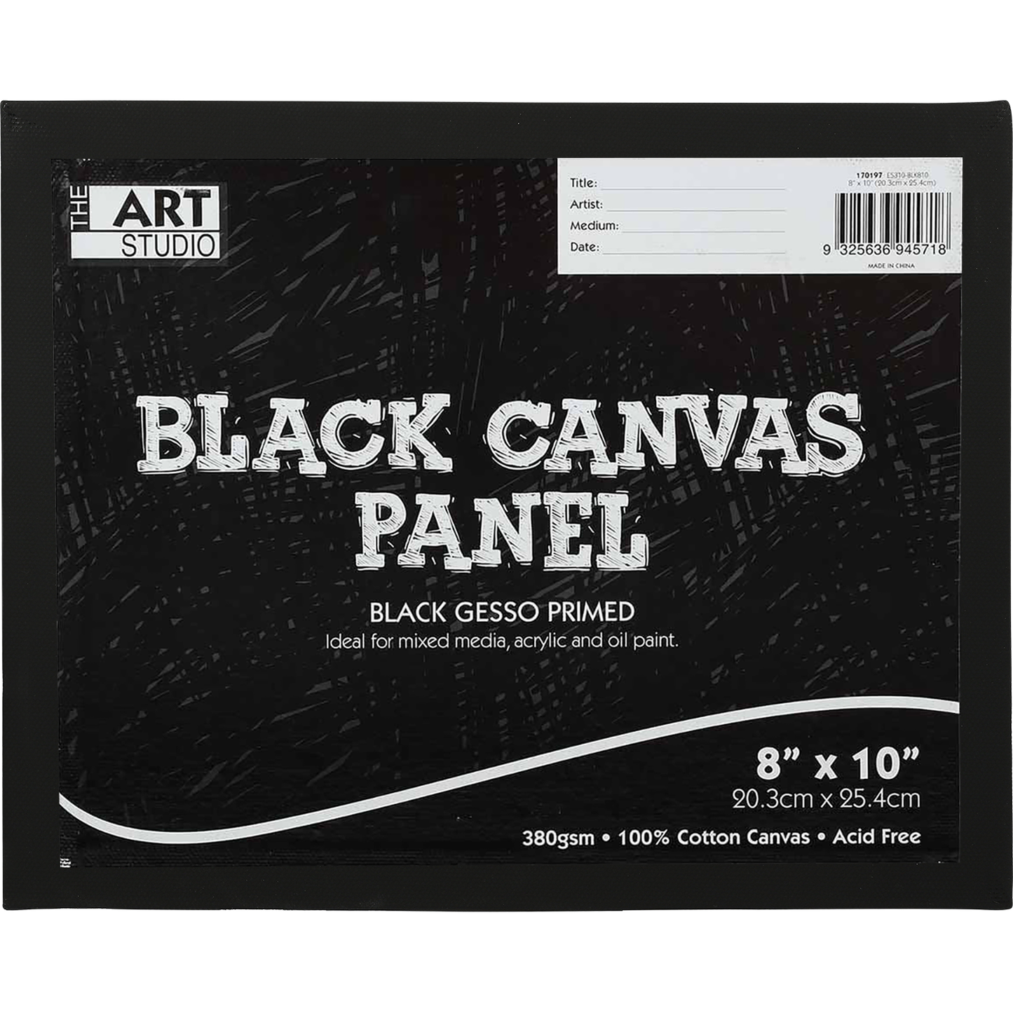 Black The Art Studio Canvas Panel Black 8 x 10 inches 20.32 x 25.4cm Canvas Panels