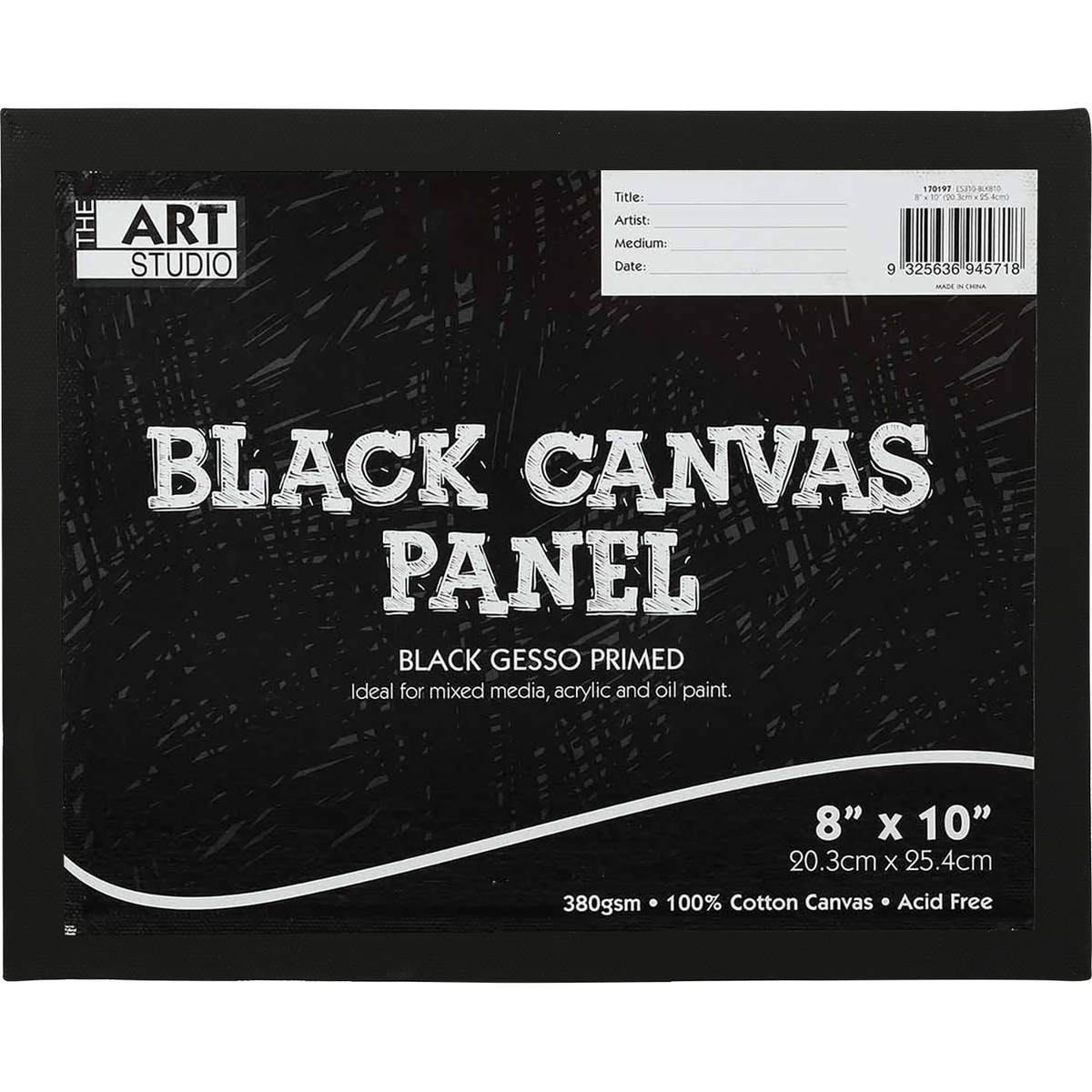 Black The Art Studio Canvas Panel Black 8 x 10 inches 20.32 x 25.4cm Canvas Panels