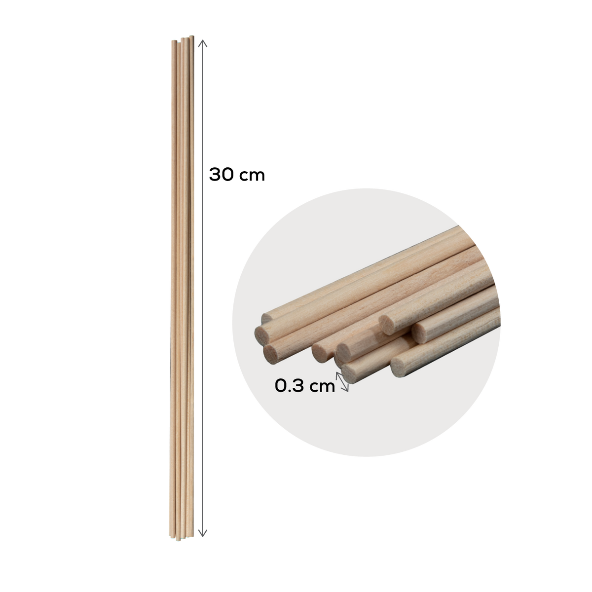 Light Gray Art Star Round 3mm Wooden Dowel 30 x 0.3cm 10 Pieces Kids Craft Basics