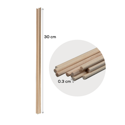 Light Gray Art Star Round 3mm Wooden Dowel 30 x 0.3cm 10 Pieces Kids Craft Basics