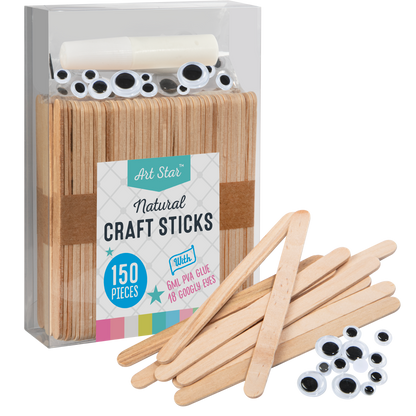 Gray Art Star Natural Wooden Craft Sticks 150 Pieces Kids Craft Basics