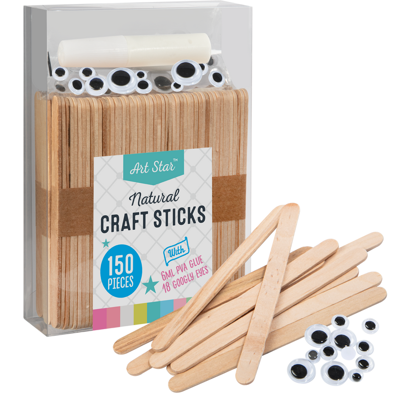 Gray Art Star Natural Wooden Craft Sticks 150 Pieces Kids Craft Basics