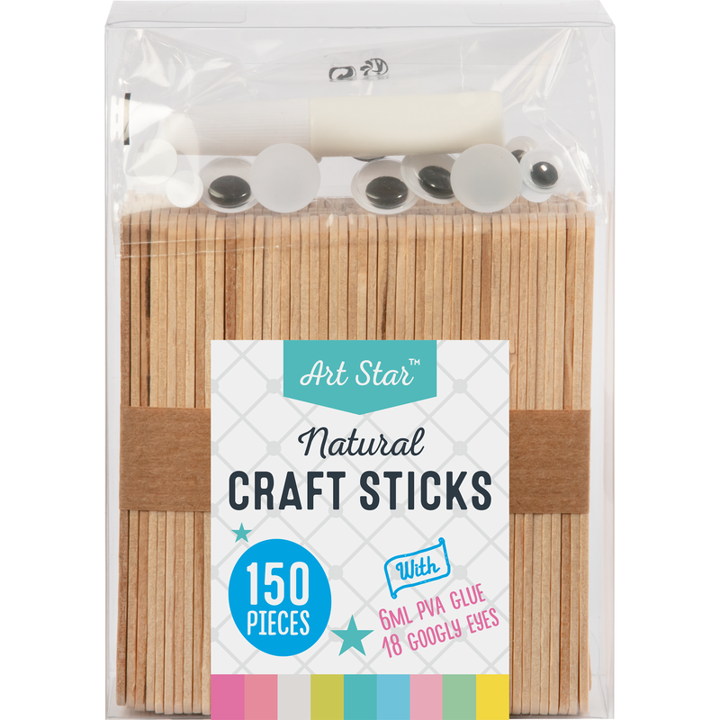 Light Gray Art Star Natural Wooden Craft Sticks 150 Pieces Kids Craft Basics