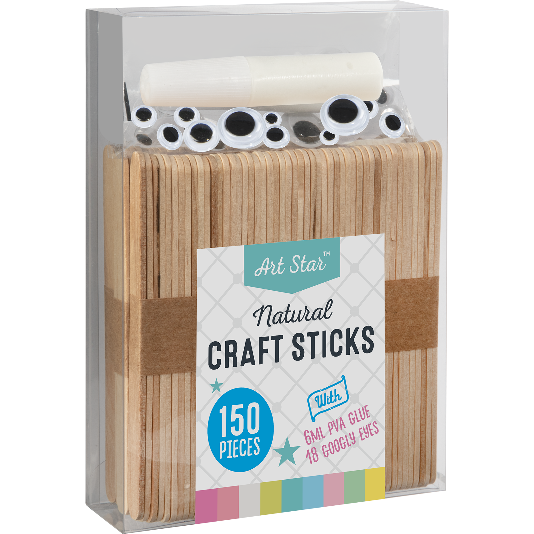 Gray Art Star Natural Wooden Craft Sticks 150 Pieces Kids Craft Basics