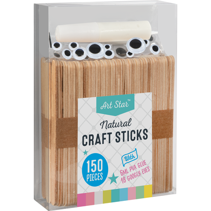 Gray Art Star Natural Wooden Craft Sticks 150 Pieces Kids Craft Basics