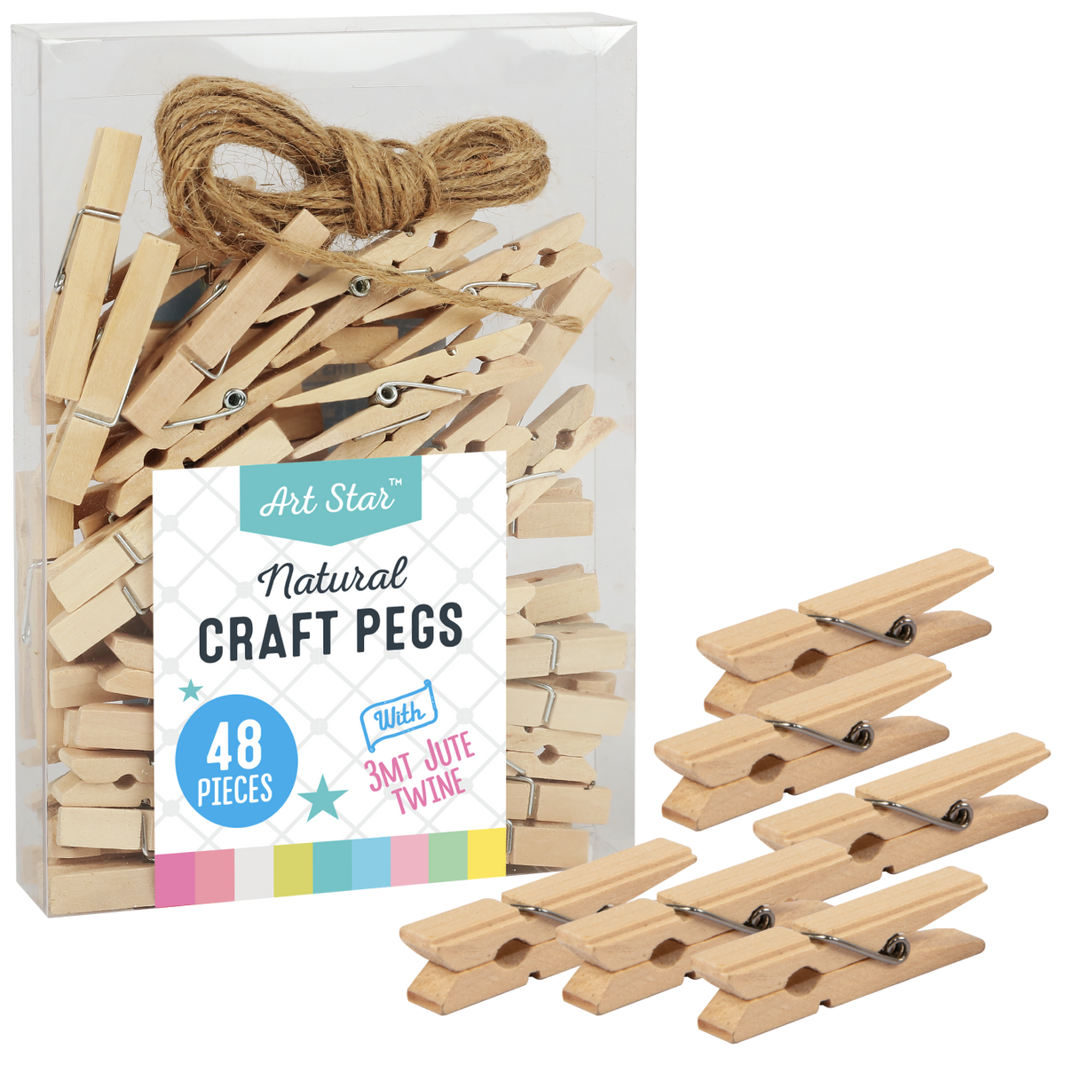 Tan Art Star Natural Craft Pegs 4.8 x 0.7cm 48 Pieces Kids Craft Basics